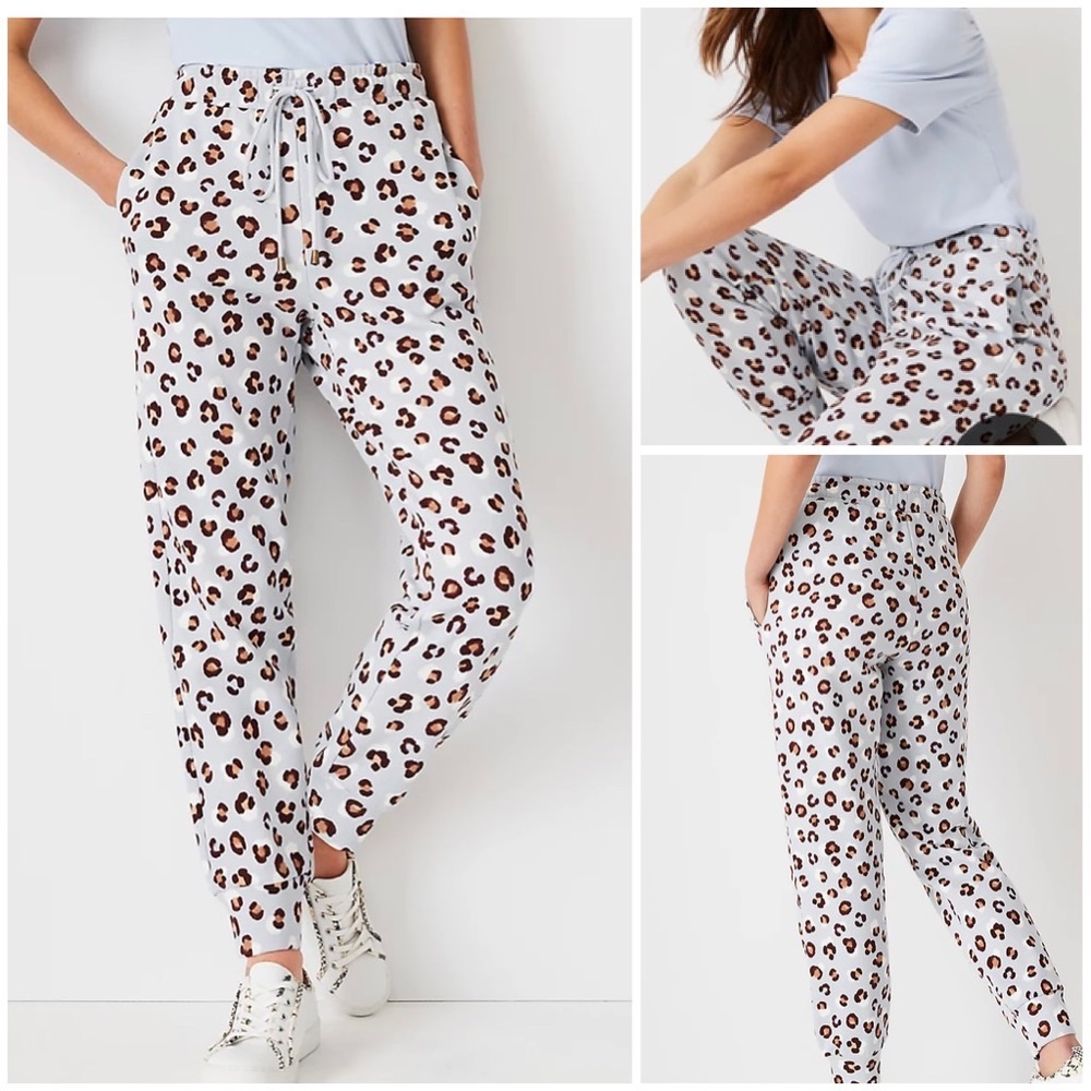 Ann Taylor White Leopard Print Jogger Pants